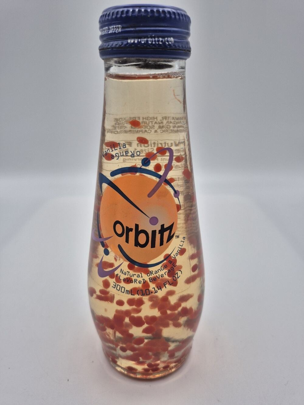 Vintage Orbitz Vanilla Orange Glass Soda Bottle Floating Orbs Display 1990s